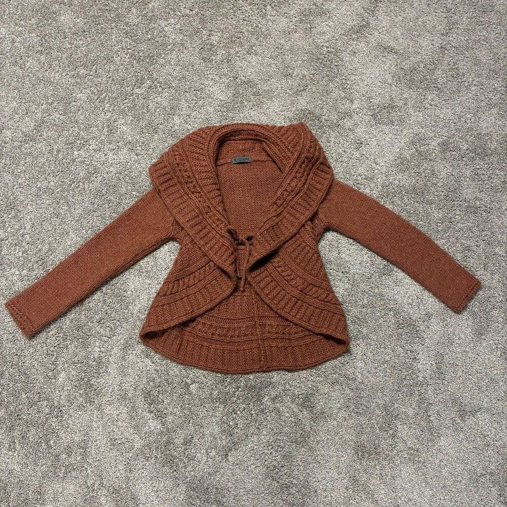 Elsamanda Chunky Cable Knit Cardigan M Rust Tie Front Cottagecore Boho Italian